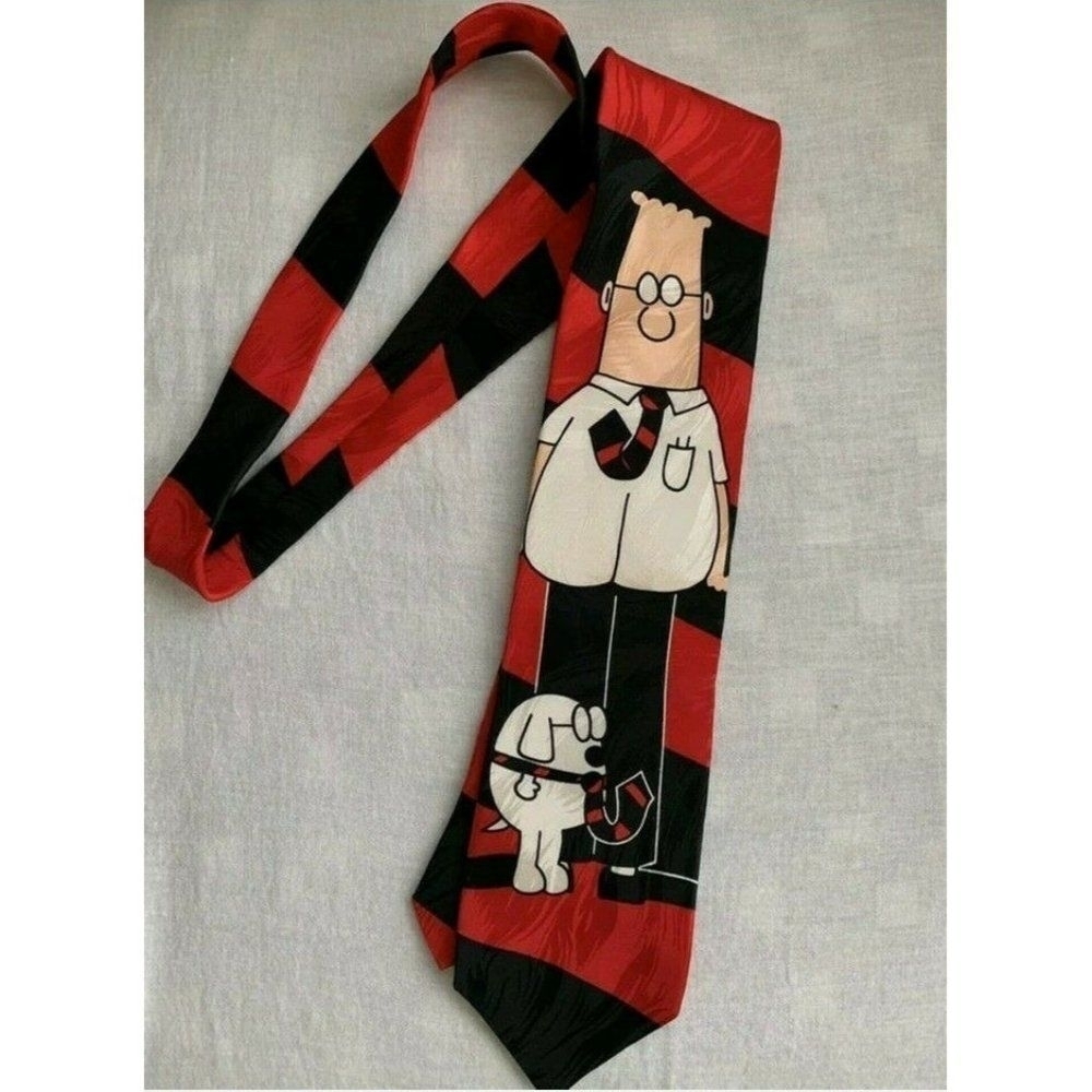 Dilbert mens tie necktie Dog Red Black Silk